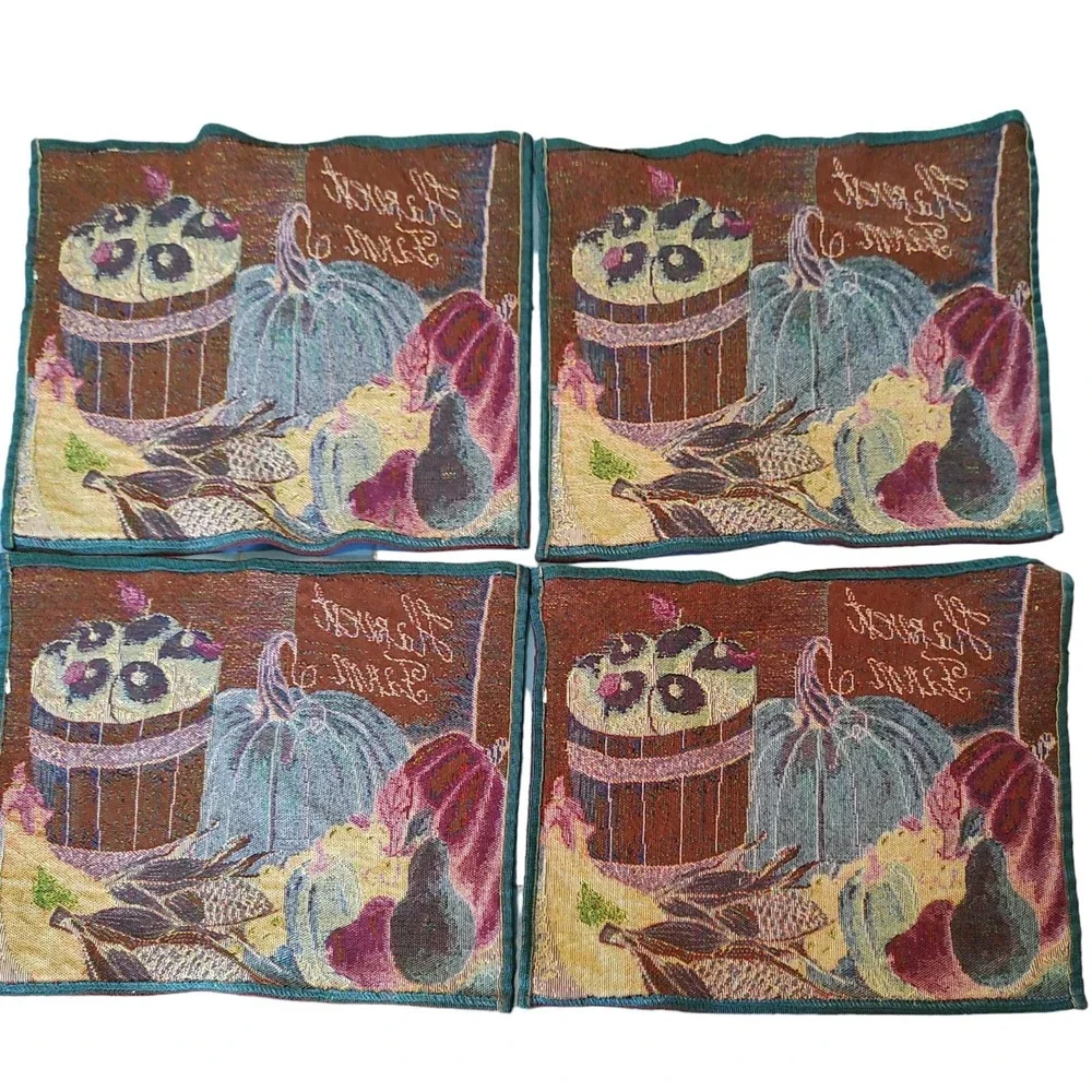 Tapestry Placemats Harvest Farm Fall Vegetables and Fruit Set of Four 16.5x13 in